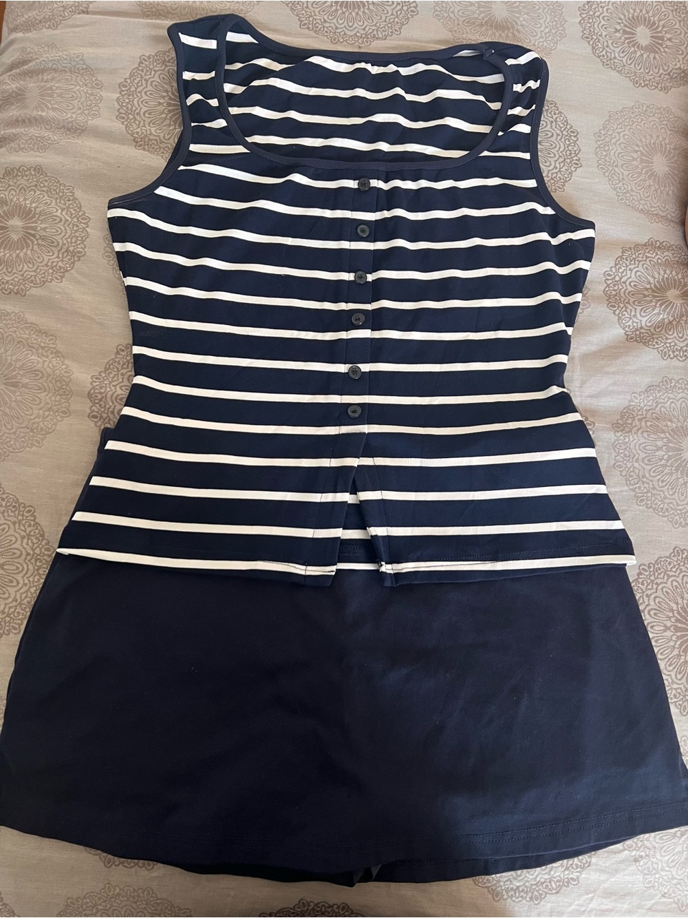 Cider Navy and White Striped Sleeveless Button